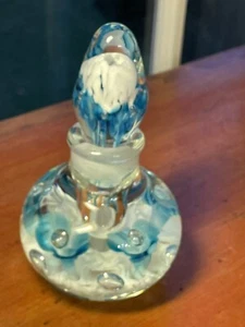 Vintage Joe Rice St. Clair Blown Glass Aqua Floral Perfume Bottle Paperweight - Picture 1 of 5
