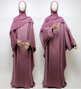 Juego de 3 Piezas Dubai Abaya Satén Ala de Murciélago Bisht Abierto Farasha Vestido Musulmán Malva - Imagen 1 de 7
