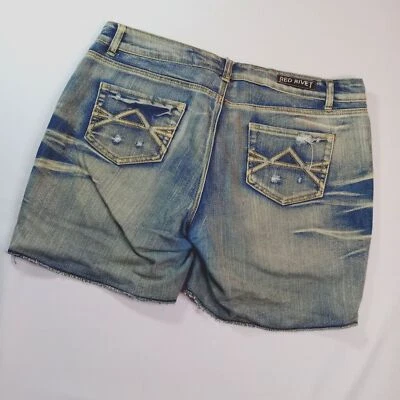 Pantalones Cortos de Denim Rojo Remache Juniors Mujeres Envejecido Jean Bolsillos Elastizados Ligeros Talla 15 Foto 1 de 4