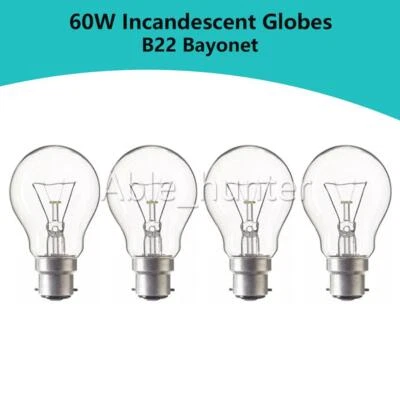 4x 60W Incandescent Light Globes Bulbs B22 Bayonet Warm White Dimmable Clear AU - image 1 of 4