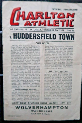 CHARLTON V HUDDERSFIELD FOOTBALL PROGRAMME 1953 - 1954 DIVISION 1 - Image 1 of 3