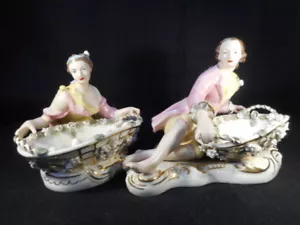 Vintage Nadia Porcelain Victorian Man and Woman Figural Candy Dish Signed - Picture 1 of 12