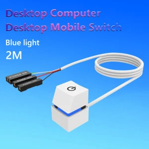 Blue LED Lights PC Desktop Computer On Off Switch Extension Cable (White 2m) - Afbeelding 1 van 7