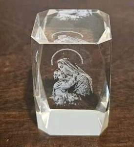 Lasergeätztes Kristallglas Briefbeschwerer 3D HEILIGE FAMILIE Jesus Maria 2"x1"x1" - Bild 1 von 7