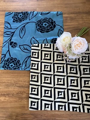 Juego Vintage 2 Fundas de Almohada Cuadradas Detalle Terciopelo Satinado Azul Negro Beige Cremallera Foto 1 de 4