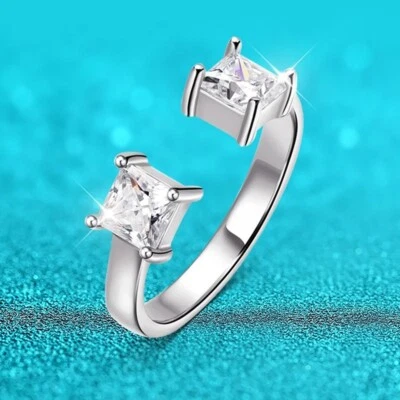 1cttw Princess Cut Moissanite Wedding Ring for Women Adjustable S925 Silver Band - Image 1 of 4