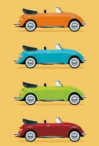 4 Volkswagen Beetle Cabriolet Convertible Classic Sideview A4, A3, A2 Poster - Picture 1 of 3