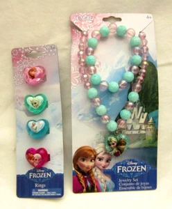 Frozen Elsa,Anna&Olaf 4 Heart Shaped Rings&Heart Pendent Necklace&Bracelet-New! - Picture 1 of 4