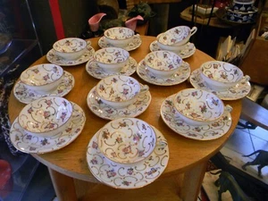 Porcelaine Art Déco Tasses Soucoupes Porcelaine de Limoges HT France Décor Main - Picture 1 of 6