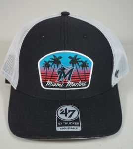'47 Brand Miami Marlins Squad MLB Trucker Adjustable Hat Snapback Cap Black - Picture 1 of 5