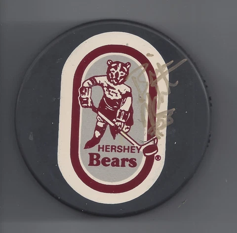 Brian White autographed Hershey Bears puck Cover