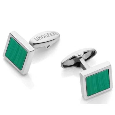 Gemelli da Polso Quadrati in Argento 925 e Pietra Verde Unoaerre - Immagine 1 di 2
