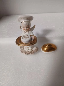 Vintage Napco Boy Angel Chef Baker Holding Happy Birthday Cake With Lid - Picture 1 of 10