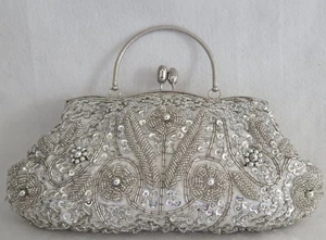 Perlen Handtasche Abendtasche formell Pailletten Glitzer silber und grau unbenutzt - Bild 1 von 8