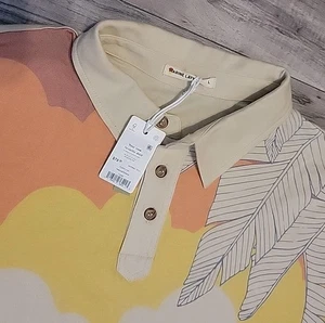 Marine Lagenlook Shirt Herren Large Natur/Sonnenuntergang Grafik Polo Performance - Bild 1 von 12