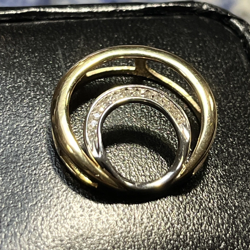 14Kt Solid Two Tone Gold Double Circle Slide Pendant With Diamonds; 2.7 Grams  - Image 1 of 4