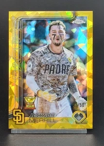 Jackson Merrill 2025 Topps cromo zafiro dorado #61 variación de imagen SP 21/50 - Imagen 1 de 2