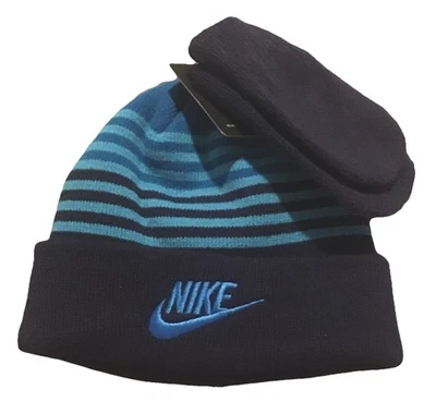 Nike Toddler Boys Hat and Mittens 2 Piece Set - Blue/Navy SZ 12-24 Months New - Image 1 of 3