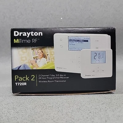 Drayton MiTime T720R RF Room Thermostat and Receiver 2-Wireless 2-Channel New - Image 1 of 4