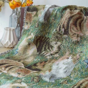 Garden Cat Vintage Jacquard Tapestry Upholstery Decorative Fabric Sewing BTY DIY - Picture 1 of 6