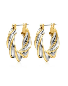 Luv Aj Perry Two Tone Twisted Mixed Metal Hoop Earrings in Gold & Silver Plated - Picture 1 of 5