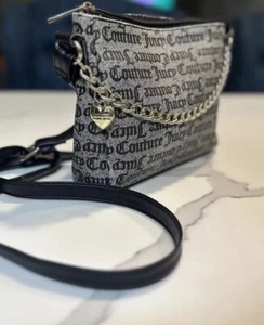 Juicy Couture Black And Gray Crossbody Purse Gothic Logo - Picture 1 of 24