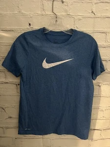 Nike THE NIKE TEE Blue White Swoosh Dri Fit Boy's Size Small - Picture 1 of 7