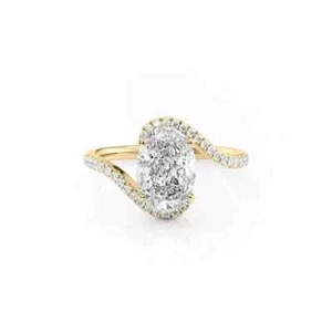 Anillo de compromiso de diamantes de 2,25 quilates de corte ovalado cultivado en laboratorio certificado IGI de oro amarillo de 14 quilates - Imagen 1 de 6