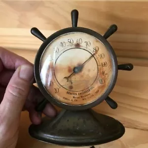 Vintage Metal Ship Wheel Thermometer Beacon Engineering Marine Philadelphia PA - Picture 1 of 10