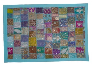 Handmade Indian Vintage Tapestry Embroidered Patchwork Beaded Wall Hanging Decor - Picture 1 of 4