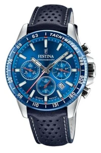 Festina Timeless Chronograph Tachymeter Blue Dial Quartz F205613 100M Mens Watch - Picture 1 of 3