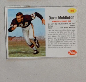 1962 Post Football Card # 180 - Dave Middleton - Minnesota Vikings - End - Picture 1 of 2
