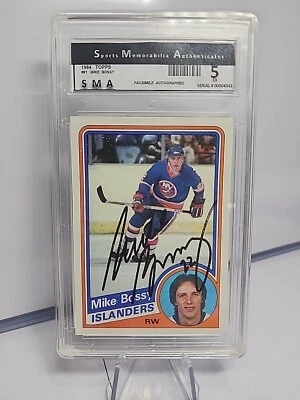 1984-85 TOPPS #91 MIKE BOSSY FACSIMILE AUTOGRAPHED SMA GRADED 5 EX - Image 1 of 2