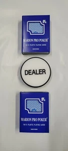 Tarjetas de juego Marion Pro Poker 100 % plástico (azul 2 piezas) con disco de crupier - Imagen 1 de 3