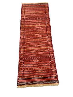 QALATI NEEDLEWORK RUG AFGHAN SUMAK STYLE HANDWOVEN TRIBAL NOMAD KILIM RUG 2x7 FT - Image 1 of 4