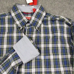 IZOD Shirt Mens Small Green White Blue Yellow Plaid Flip Cuff Button Down - Picture 1 of 16
