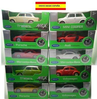 WELLY 1:60 Audi Porsche Volkswagen Mercedes Trabant Mini Cooper Miniature Auto - Immagine 1 di 4