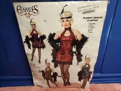 Flashy Sequin Flapper Roaring 20's Fancy Dress Halloween Sexy Adult Costume Blue - Image 1 of 4