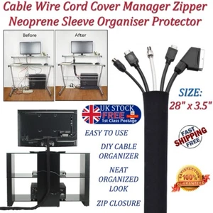 2x Cable Wire Cord Cover Manager Neoprene Cable Tidy Sleeve Organiser 28" x 3.5" - Picture 1 of 7