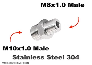 M10x1.0 Male to M8x1.0 Male Stainless Sensor Adaptor Fittings Conversion - Picture 1 of 4