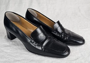Lauren Ralph Lauren Loafer Shoes Block Heels Sz 7.5B Black Leather Work Office - Picture 1 of 8