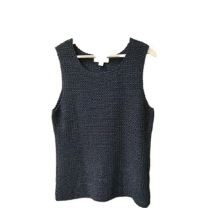 Vtg 90s Casual Corner Crochet Knit Long Tank Boho Sz XL Navy Blue Lagenlook - Picture 1 of 7