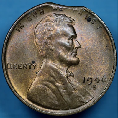 1946-S Lincoln Wheat Cent Uncirculated Clipped Planchet Mint Error - Image 1 of 4