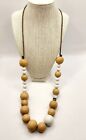 Chunky Wooden Bead Necklace With Silver Tone Feature Bead