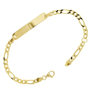 Italian 14k Yellow Gold Engravable Baby Kid ID Figaro Bracelet 6.5" 2.7 grams - Picture 1 of 4