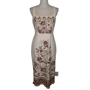 Christian Lacroix Linen Blend Shift Dress M ivory brown floral sleeveless - Picture 1 of 19