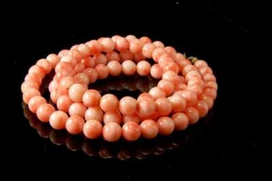 VINTAGE PFIRSICH ROSA KORALLE PERLEN HALSKETTE 24" LANG MR - Bild 1 von 4