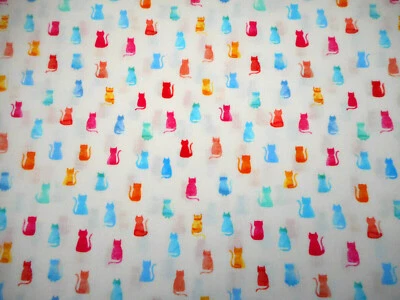 Tela para gatos por yarda Fat Cats Hello Kitties en blanco Dear Stella algodón premium #C Foto 1 de 2