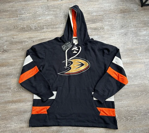 NEW NHL Anaheim Ducks Hoodie Hockey CCM Embroidered Vintage 1917-2017 Lace up 2X Cover