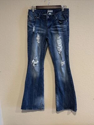 Vintage Retro Mudd Jeans Flare Cut Bell Bottom Y2K Size 7 Distressed - Image 1 of 4